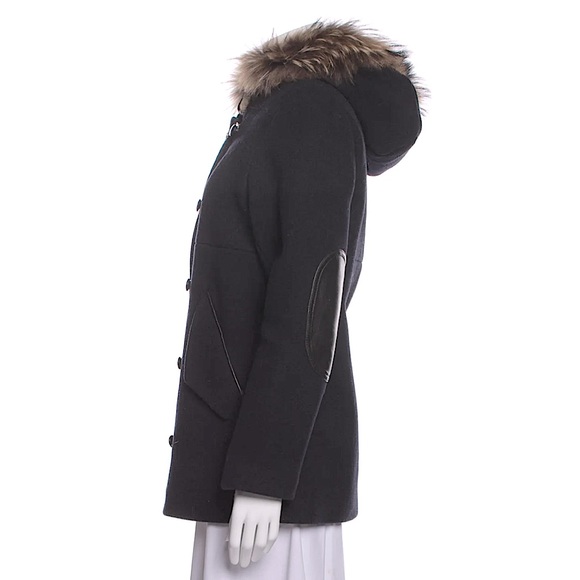 Lamb leather genuine with fur trim hood by SANDRO - Picture 2 of 3